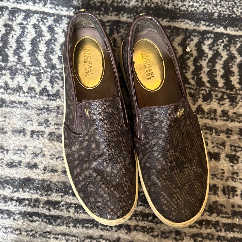 Michael Kors Dark Brown Monogram Slip-On womens Loafers
